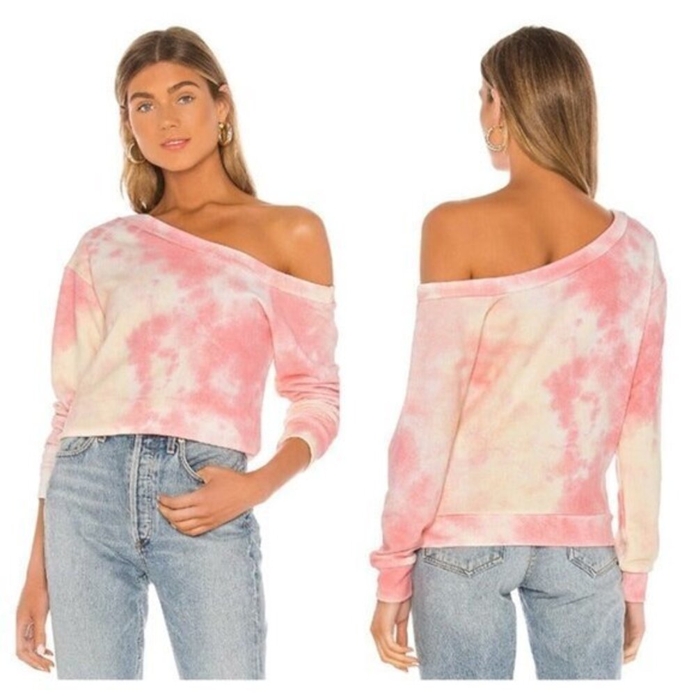 Superdown x Revolve Ashtyn Off Shoulder Sweatshirt - Pink Tie Dye